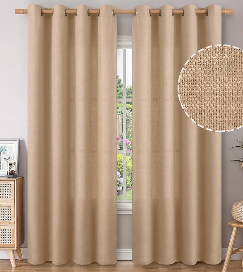 Beige Curtains, 89"×52", Set of 2