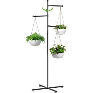 Zononoca Hanging Plant Stand Indoor, 3 Rotating Bars Indoor Plant Hanger Stand, Black Metal Hanging Plant Holder, Standing Plant Hanger