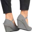 Coutgo Womens Wedge Pumps Dressy Mary Jane Shoes Comfort Wedges Closed Toe Ankle Strap Heeled Shoes (10, Grey)