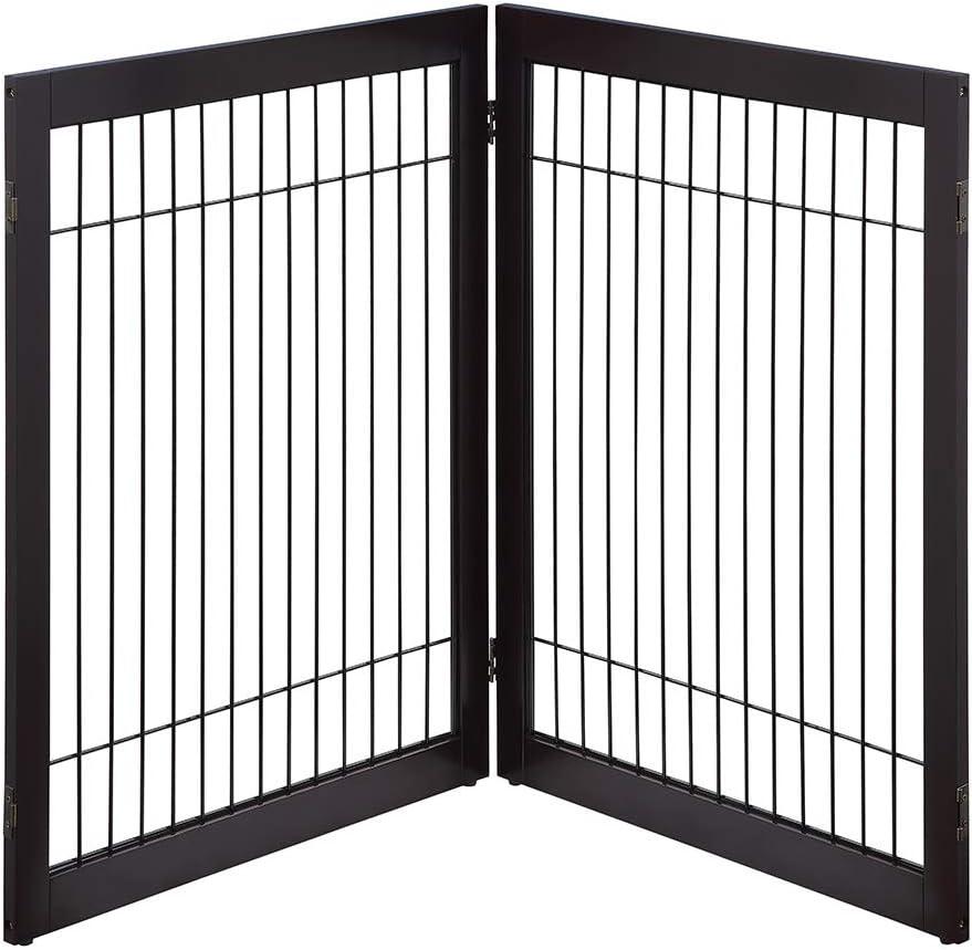unipaws 48" Wide Dog Gate and Extension Kit, Free Standing Pet Gate, Wooden Dog Gates for Stairs, Doorway, Indoor Safety Fence for Dogs, 31.5" Height, Espresso