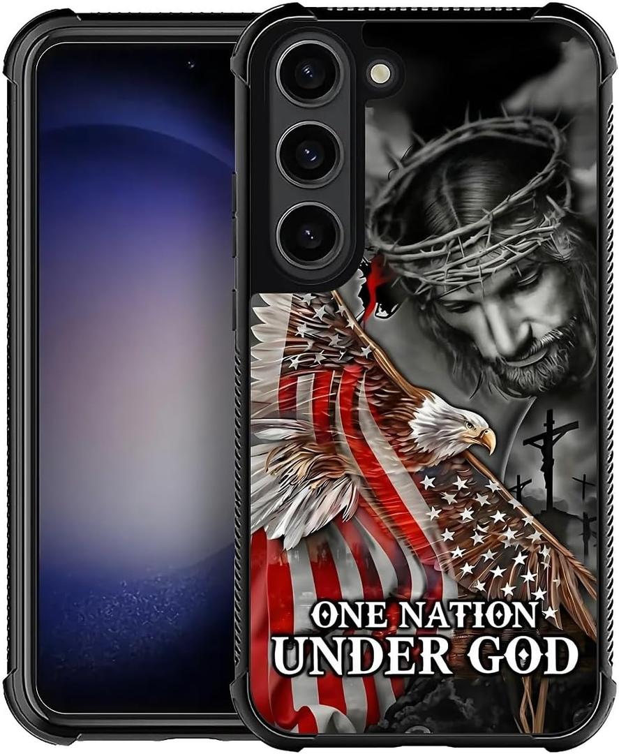for Samsung Galaxy S23 Case 6.1 with Jesus Eagle Flag Four Corner Airbag Protection Design Soft Silicone Frame Personalized Pattern Case Compatible with Samsung Galaxy S23 for Men