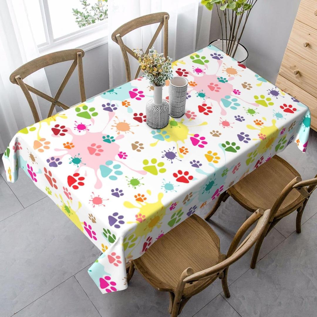 Paw Print Tablecloth Rectangle Table Cloth Washable Table Cover for Decoration Kitchen Birthday Party Room 60x90 Inch
