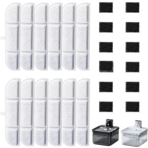 12Packs Replacement Filters Compatible with Downy Paws Cat Water Fountain - Triple Filtration Filters for DownyPaws 84oz/2.5L Wireless Pet Fountain DPWFP6 (12 Filters & 12 Sponges)