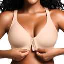 Front Closure Bras for Women  Racerback Jelly Bra No Underwire - Seamless Wireless Padded Bralette with Support-XL