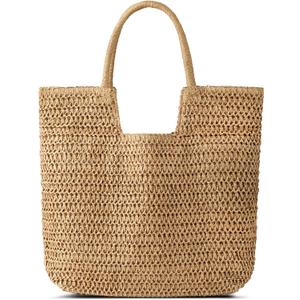 Straw Beach Bags for Women - Summer Woven Tote Bag Shoulder Handbags, Large Beach Bag for Women for Holiday (Khaki)