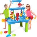 Water Table for Toddlers 3-5 | 3-Tier Kids Water Table Toys, Outdoor Water Table with Rain Showers Splash Pond for Beach Backyard Summer, Sensory Play Table for Boys Girls