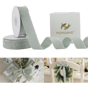 HUIHUANG Silver Velvet Ribbon 1 inch Double Face Thick Velvet Ribbons for Gift Wrapping, Christmas Tree Ornaments, Wreath Decor, Bows, Crafts, Wedding Decor- 10 Yards