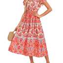 Women's Summer Boho Flowy Swing Tiered Long Maxi Vacation Dresses with Pocket Red Bohemia L