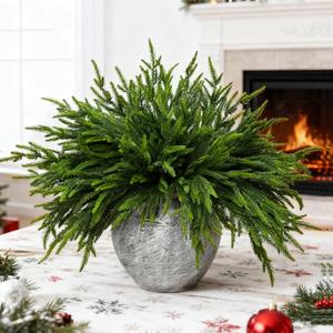 Palonu 12Pcs Christmas Norfolk Pine Branch, 18 Inches Lifelike Artificial Christmas Green Plants Branch Faux Greenery Stem for Vase DIY Crafts Xmas Garland Wreath Indoor Home Decor