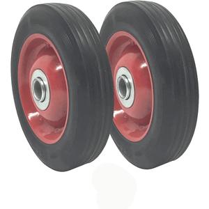 2 Pack - Solid Rubber Flat Free Tire 6" x 1.5" Hand Truck Wheel - 1.25" Offset Hub 5/8" Axle - 350 lbs Capacity