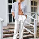 Runcati Mens Casual Pants Elastic Waist Lightweight Loose Fit Pleated Slacks Summer Beach Yoga Trousers (White)