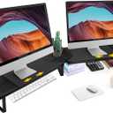 Dual-Monitor Stand for Desk - Large Adjustable Length and Angle Riser for 2 Monitors, Double Computer Desktop Organizer, Shelf for TV, Laptop, Printer
