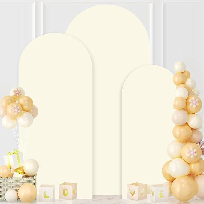 MODFUNS Spandex Arch Covers - 3 Pack - 6, 6.6, and 7.2 Feet - Ivory - Double-Sided Arched Support Covers for Wedding, Reception, and Baby Shower Decorations