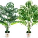 Der Rose 2Pcs Fake Plants 28'' Large Artificial Palm Tree and Faux Plants Indoor Tall in White Pots for Home Office Bathroom Patio Floor Outdoor Decor