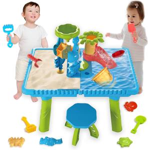 Water Table for Toddlers, Beach Outdoor Toys Set, Beach Animal Molds and Chairs, Puzzle Hands-on Toys, Summer Gift for Boys Girls Kids Aged 3 4 5 6+