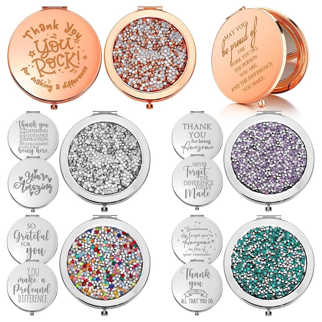 Kathfly 10 Pcs Bulk Inspirational Compact Mirror Small Thank You Mom Gifts Portable Round Pocket Makeup Mirror for Women Coworkers Teacher Nurse Employee Party Favors(Multicolored)