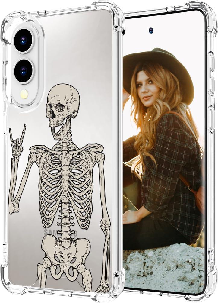Hungo Compatible for Samsung Galaxy S25 Edge Case for Women Girls Clear Design Cute, Girly for Women Girls Floral Transparent Skin Skull Skeleton