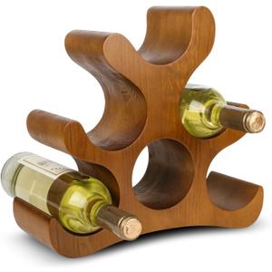 Countertop Wine Rack - 6 Bottle Wooden Wine Rack - Freestanding Wine Bottle Holder Stand - Wine Storage Rack for Cabinet Pantry Bar Kitchen