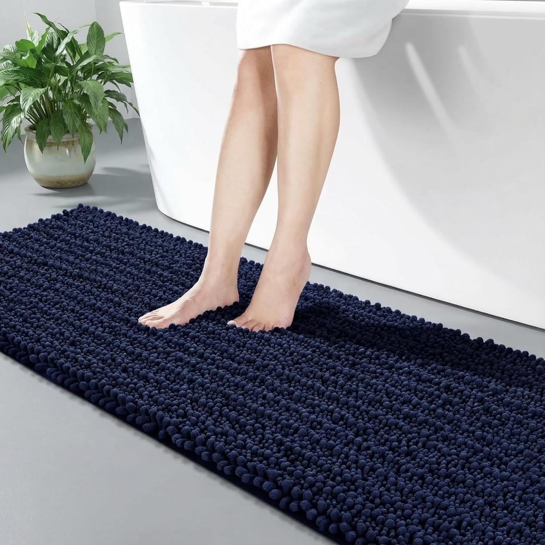 Disolla Navy Blue Bathroom Runner Rug 24x55 Inch - Long Chenille Bath Mat, Extra Soft Shaggy Plush Absorbent Runner, Non-Slip Washable Rug for Tub, Bedside and Kitchen