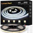 COB LED Strip Light IP67 Waterproof 16.4ft, 6500K Cool White, High Density 2400LEDs, CRI90+, Super Bright Cuttable LED Tape Lighting for Outdoor & Indoor Decorative Lighting