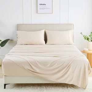 GOKOTTA Twin XL Sheet Sets, 100% Tanboocel Rayon Derived from Bamboo Sheets Twin XL Set, Soft Cooling Sheets, 15" Pocket Twin XL Sheets with Elastic Corner Straps, Moisture Wicking,Double Stitching (04 Light Beige)