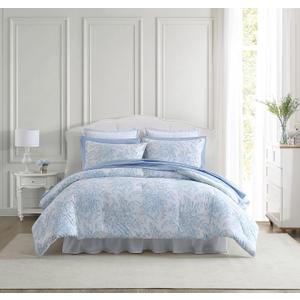 Laura Ashley- King Comforter Set, Cotton Reversible Bedding Set with Matching Sham(s), Farmhouse Home Dcor (Bedford Blue, King)