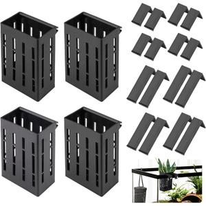 4 Pack Aquarium Plant Holder for 1-3.2in Edge, Hanging Fish Tank Plant Holder Aquatic Plant Pot with 16 Hooks for Live Plants Aquarium Planter Fish Tank Decorations