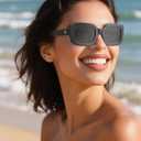 VISOONE Chunky Rectangle Sunglasses Women Men 90s Vintage Retro Accessories UV400 Protection Narrow Square Shades Harmony (Black)