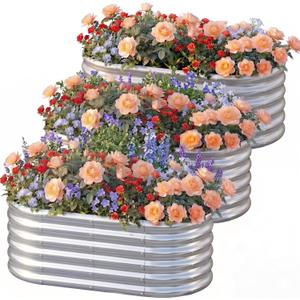 AHEONLAR 3 Pack 421.5ft Galvanized Raised Garden Bed Outdoor, Sturdy Planter Boxes for Vegetables, Fruits, Flowers and Plants, Easy Assembly, Silver