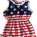 4th of July Toddler Baby Girl American Flag Tassel Romper with Headband (0-6 Months, Red)