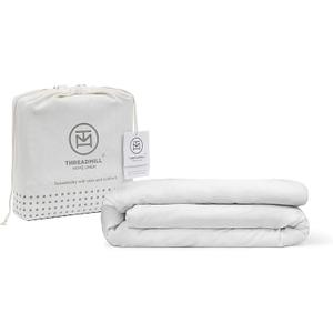 Threadmill White Cotton Duvet Cover Queen Size, Breathable Comforter Cover, Soft 1-Piece Cotton Queen Duvet Cover Hotel Style Light Weight with Strong Button Closure & Corner Ties, Fits Full Duvet