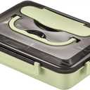 304 Stainless Steel Bento Lunch Boxes for Adults, 5 Sections Rectangular Divided Plates Tray Green Reusable dinner Plate with Lid and Buckled for Adults Portion Control