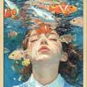 Girl Room Wall Art Prints The Girl In The Sea And Fish Poster Canvas Art Wall Decor Picture For Bedroom Office Dorm Bathroom Wall Decor Aesthetic Home Artwork 12" × 16" With Framed