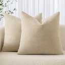 MIULEE Pack of 2 Decorative Throw Pillow Covers Soft Chenille Throw Pillows Solid Textured Cushion Covers for Couch Sofa Bedroom Living Room 18x18 Inch, Beige