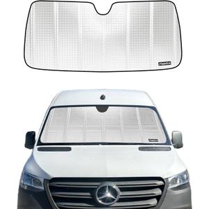 Windshield Sun Shade for Mercedez-Benz Sprinter 2007-2024. Reflective Aluminum Film Front Window Sunshade - BLAZBLOCK (Shiny Silver (Classic))