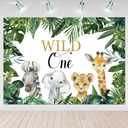 Mocsicka Safari Wild One Backdrop Safari Animal First Birthday Party Background Jungle Boy 1st Birthday Party Decorations Photography Background (7x5ft)