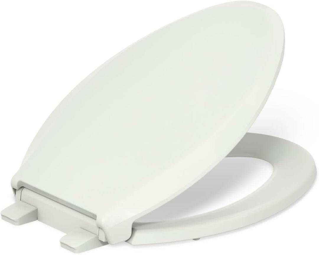 KOHLER 4636-RL-NY Cachet ReadyLatch Elongated Toilet Seat Slow Close, Soft Close Toilet Seat Quiet Lid, Contoured Grip-Tight Bumpers Installation Hardware, Apartment Essentials, Dune