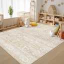 Soalmost 5x7 Area Rugs for Living Room, Washable Vintage Floral Non-Slip Low Pile Neutral Rug Soft Throw Carpet for Dining Room Bedroom Home Office Nursery (Beige, 5'x7')