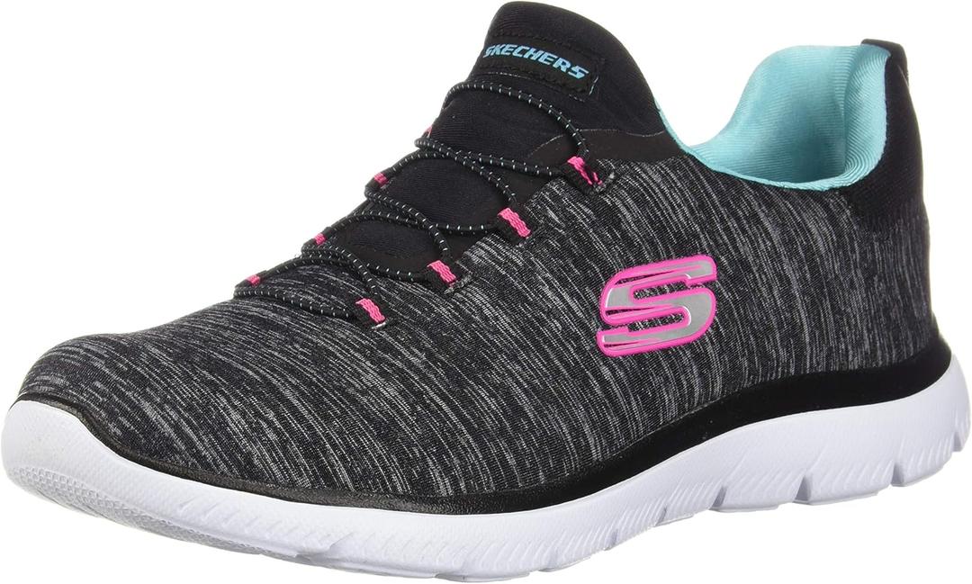 Skechers Women's Summits Quick Getaway Slip-On Sneaker (9.5 Wide, Black/Light Blue)