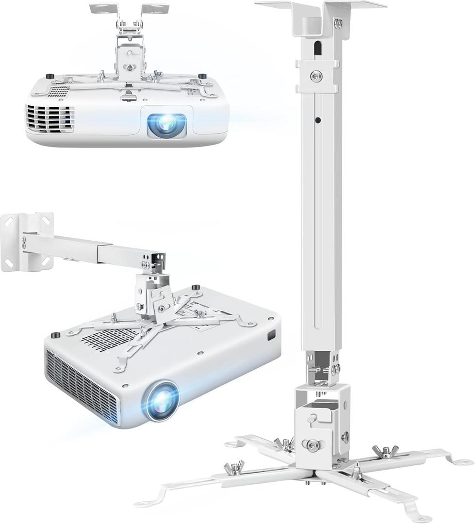 2-Be-Best Upgraded Projector Ceiling Mount - Adjustable Projector Wall Mount Max Load Capacity 42 LBS / 19KG Projectors Mounts White Compatible with Epson Benq and Other 3 or 4 Holes Projectors