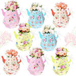 LaVenty 12 PCS Floral Tea Party Favor Bags Tea Party Vase Decoration Lets Partea Party Supplies Lets Partea Party Favor Boxes Tea Party Party Supplies Tea Party Gift Bags
