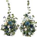 Ling's Moment 41" Tall Free Standing Artificial Flowers Arrangements 2 pcs Wedding Arch Altar Stage Decorations Dusty Blue Navy for Ceremony Reception Silk Rose Fake Floral Party Outdoor Beach Decor