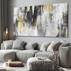 SOUGUAN Canvas Wall Art Gold Abstract Art Living Room Decor 30"x 60" Black and Grey Artwork Office Decor Large Paintings for Bedroom Home Decoration