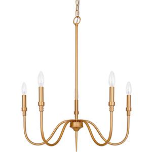 Gold Chandelier, 5-Light Farmhouse Linear Pendant Lighting Fixture for Kitchen Island Dining Room Over Table Living Room Home Office (Muted Gold, 5-Light)