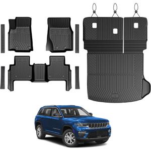 Floor Mats Set for 2022-2025 2026 Jeep Grand Cherokee WL74 (Incl 4XE, not for WK2 or L), All Weather TPE Backrest Trunk Mat Cargo Liner Door Sill Guards Accessories (WL74 | Floor Mats Set)