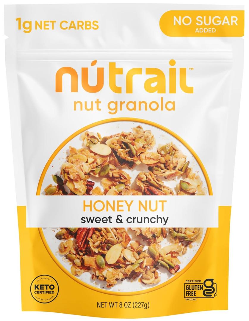 NuTrail Nut Granola Cereal, Honey Nut, No Sugar Added, Keto, Low Carb, Gluten Free, Grain Free, Healthy Breakfast 8 oz. 1 Count (EXP 04/13/26)
