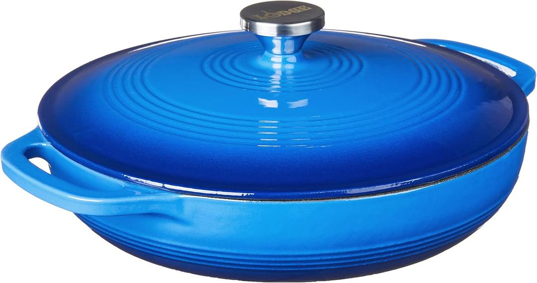 Lodge Essential Enamel Braiser 3.5 Quart - Refrigerator- & Oven-Safe up to 500 F - Heat-Retaining, Induction-Safe & PFAS-Free Enamel Cookware - Caribbean Blue