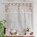 Romantic Floral Tie Up Curtains for Small Window Elegant Lace Balloon Sheer Curtain for Kitchen Bedroom Adjustable Sheer Curtain Valance for Bathroom Rod Pocket, 1 Panel (Beige,W52 L63 inch)