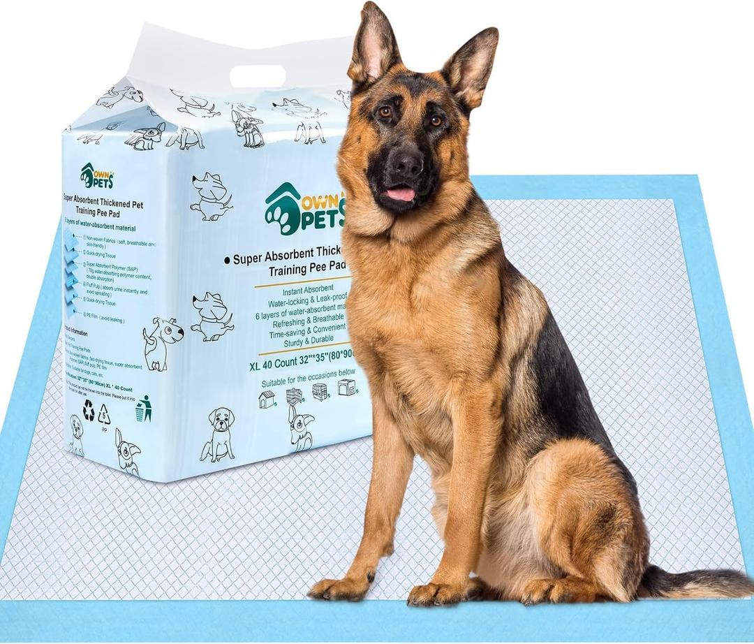 Ownpets Dog Training XL Extra Large Pad 35 x 32, Leak-Proof 6-Layer Pet Potty Training Pads Pee Pads with Quick-Dry Surface for Pets, Puppies, Adult, Sick & Aging Dogs, 40 Counts