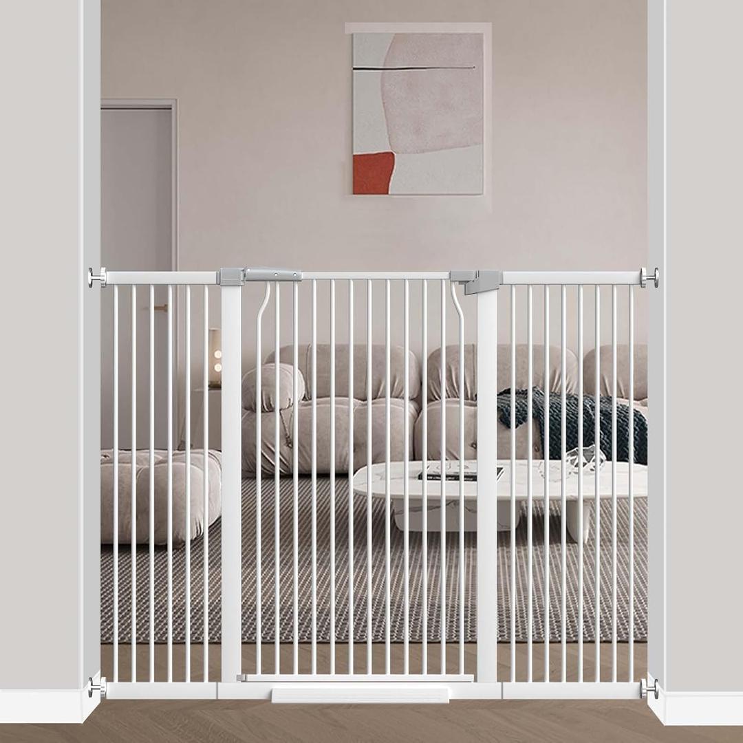 40.5" Extra Tall Baby Gate for Doorways, 49.2"-54.7" Extra Wide Pet Gate Pressure Mounted, 1.37" Narrow Space Puppy Dog Barrier Indoor, No Drill Safety Child Gate, No Climb Fence White